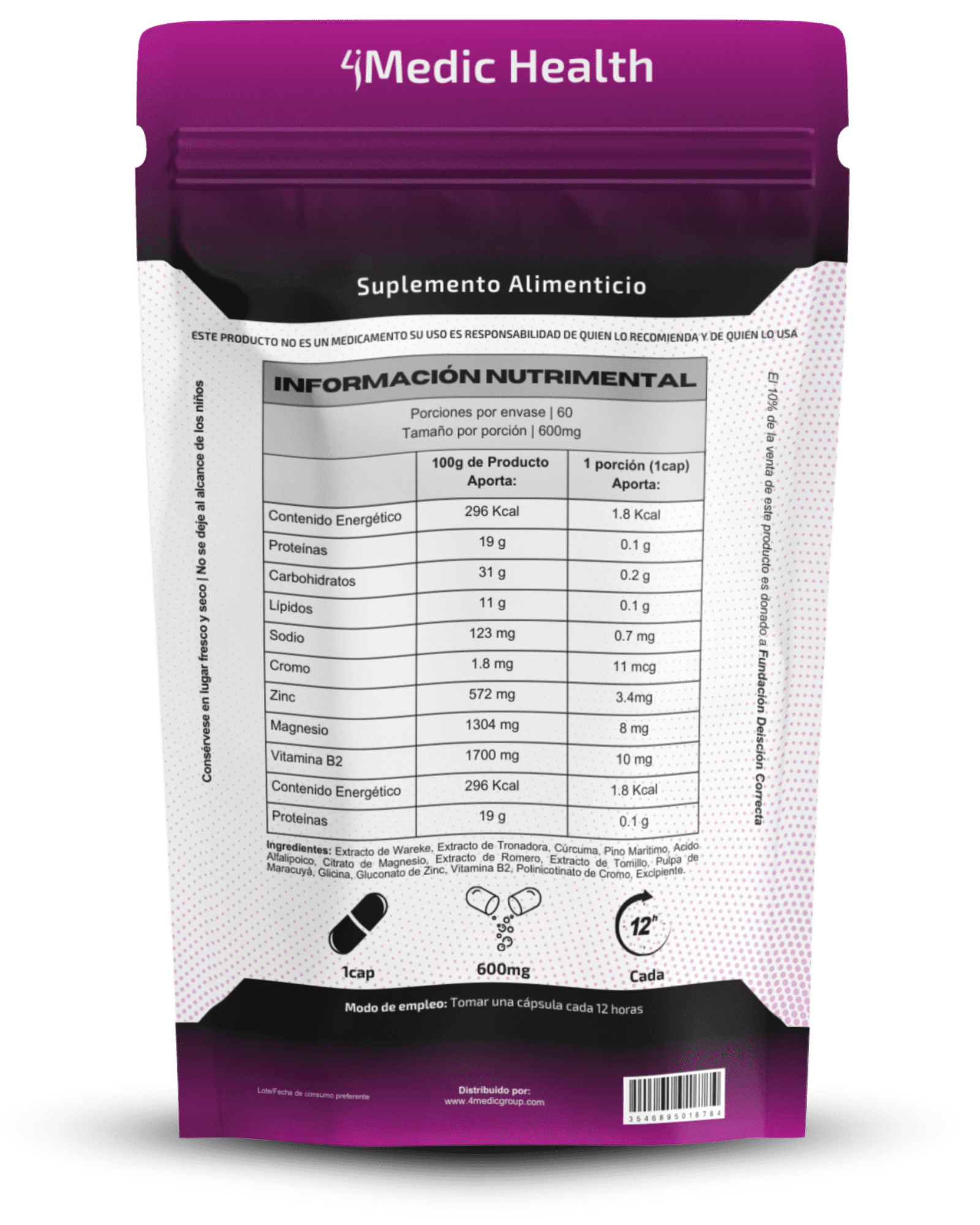 Suplemento 4Sweet-Control 4Medic Health regulador glucémico natural con nanotecnología para control de azúcar y resistencia a la insulina.