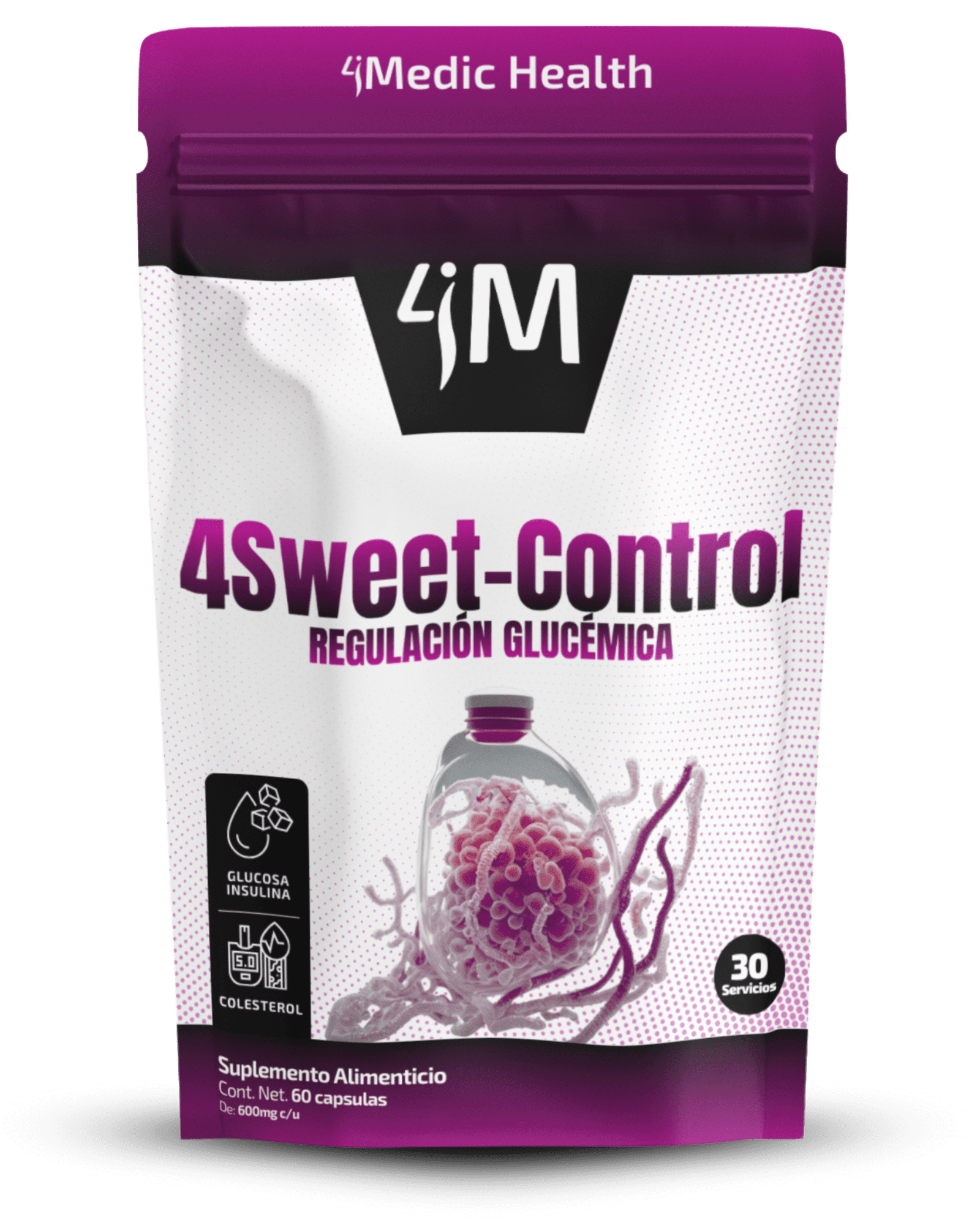 Suplemento 4Sweet-Control 4Medic Health regulador glucémico natural con nanotecnología para control de azúcar y resistencia a la insulina.