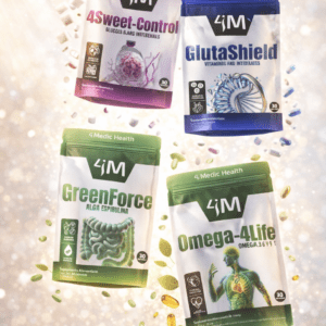 Protocolo Control Metabólico 4Medic Health con 4Sweet-Control GlutaShield Green Force y Omega-4Life para glucosa y detox.