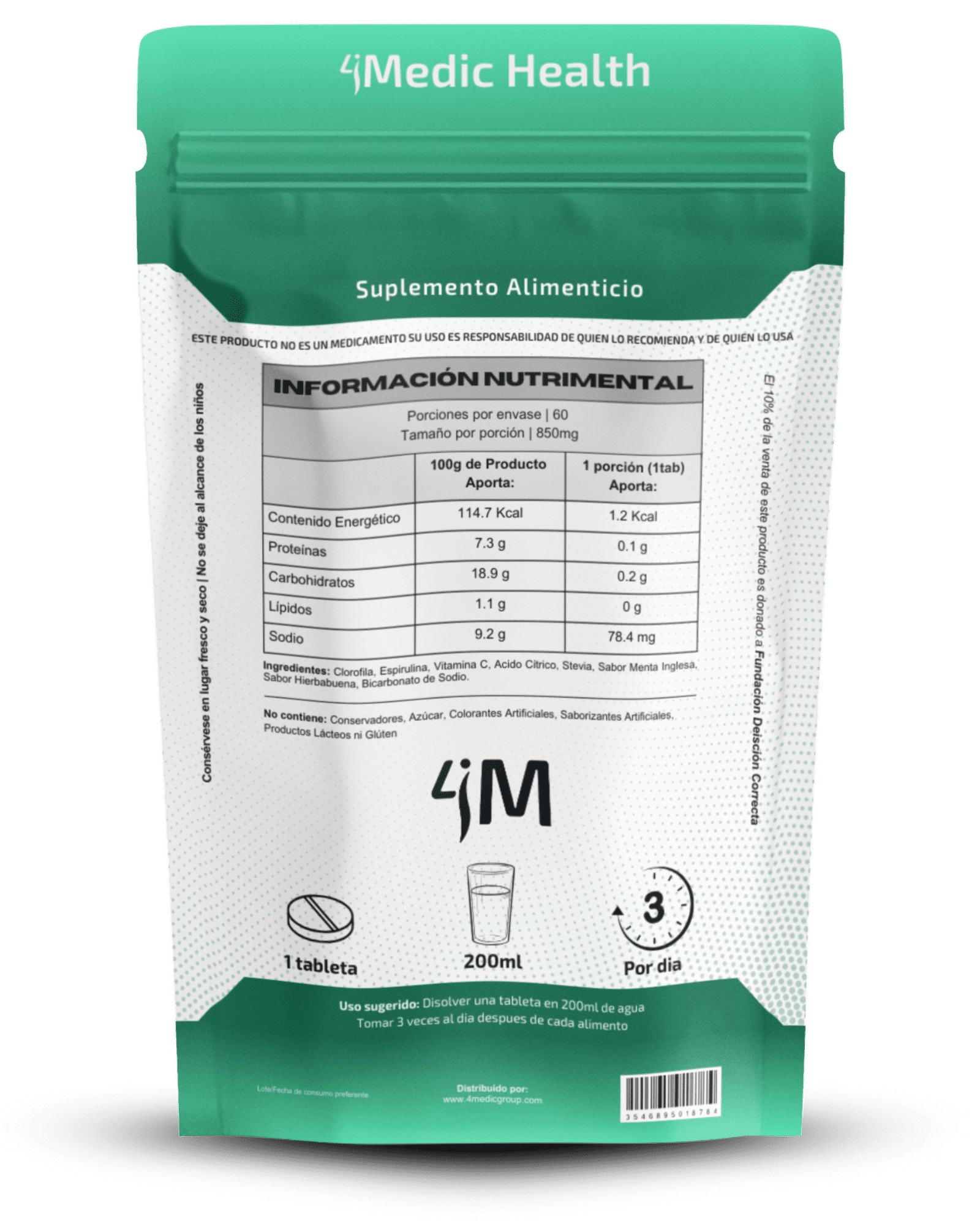 Suplemento Green Force 4Medic Health alga espirulina orgánica con nanotecnología para nutrición celular y detox natural.