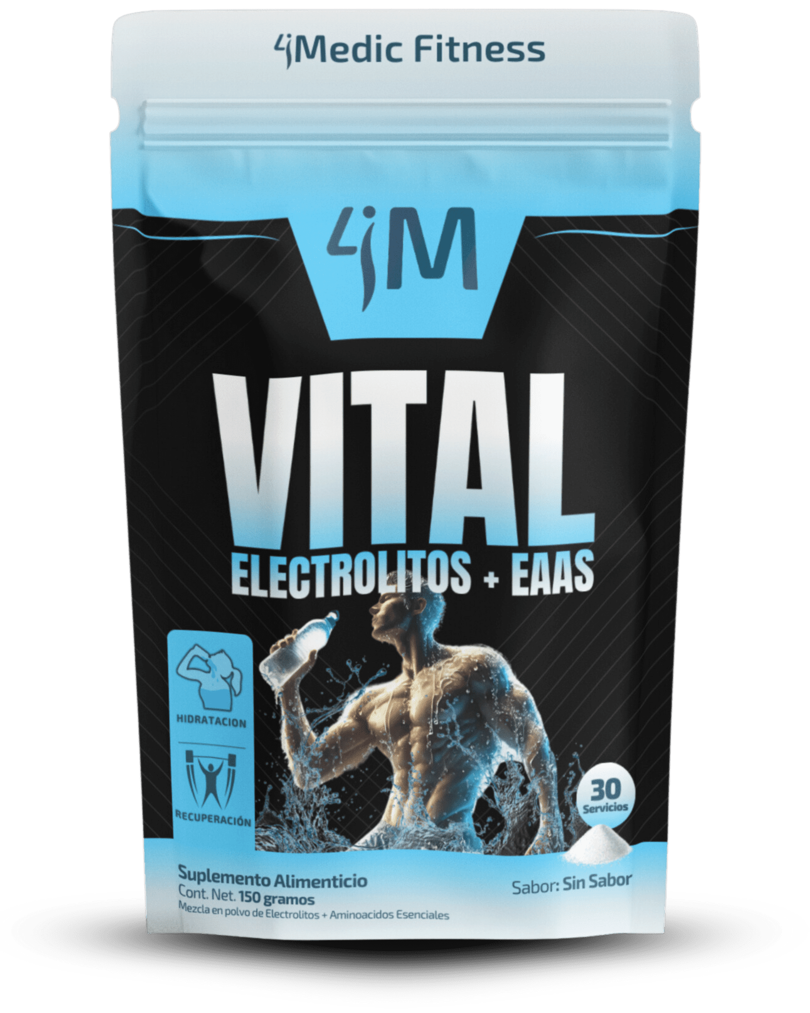 Suplemento Vital 4Medic Health electrolitos con aminoácidos esenciales EAAs y nanotecnología para hidratación y recuperación deportiva.