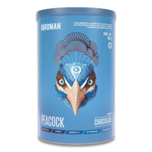 Birdman Peacock Proteína Vegana Todo en Uno sabor chocolate con omega 3, fibra, adaptógenos, MCT oil y superalimentos en envase de 882g