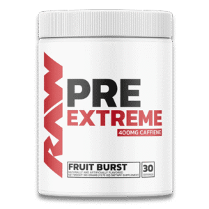 RAW Pre Extreme Pre-Workout Fruit Burst 30 servicios suplemento pre entreno con 400mg de cafeína sabor frutal para energía, fuerza y resistencia