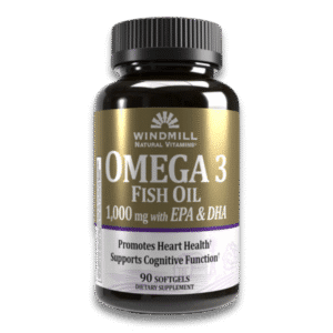 Suplemento Windmill Omega 3 aceite de pescado 1000mg con EPA y DHA, 90 cápsulas, para salud del corazón y cerebro